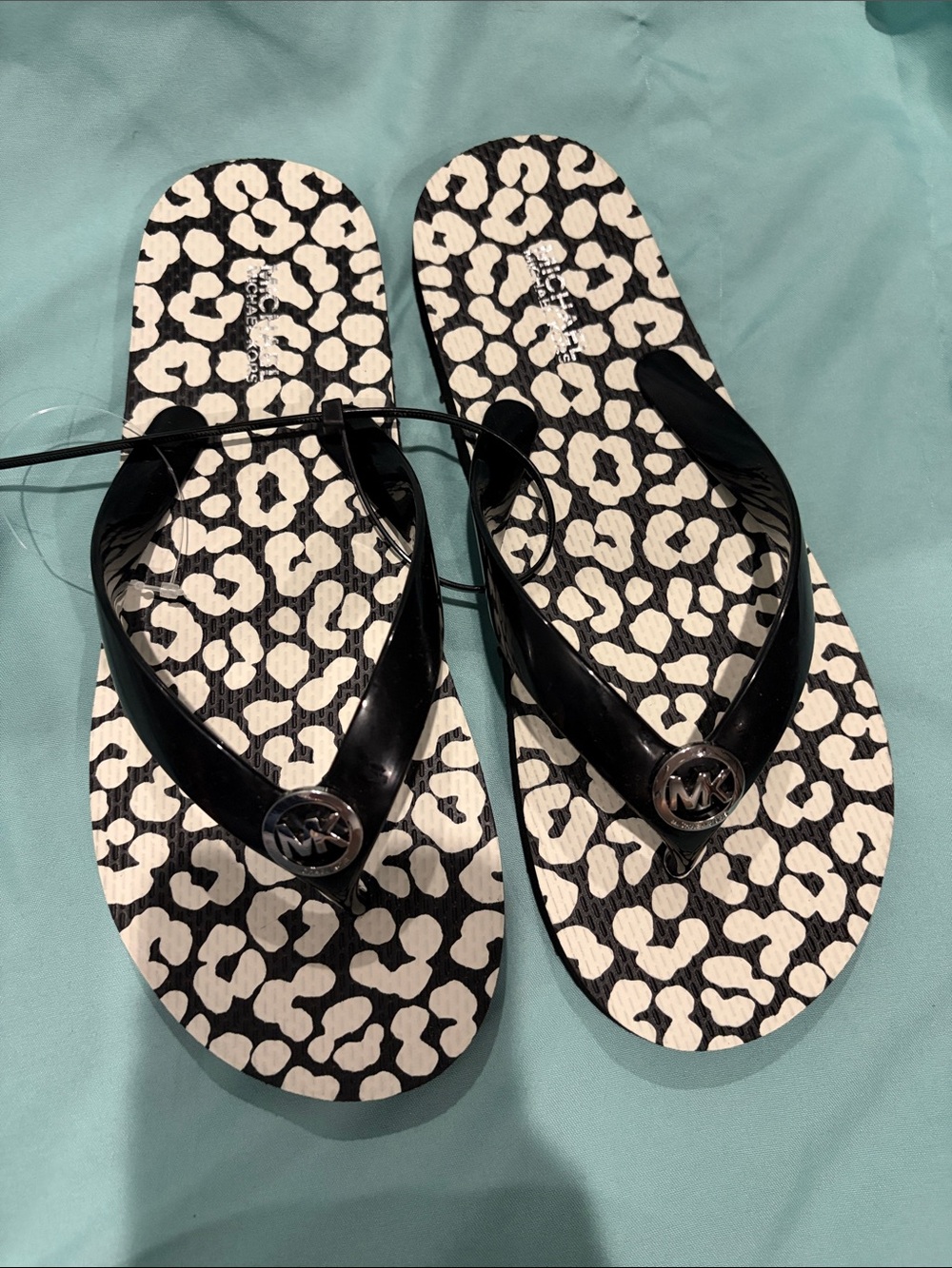 Michael Kors Black & White Leopard-Print Flip Flop Sandals